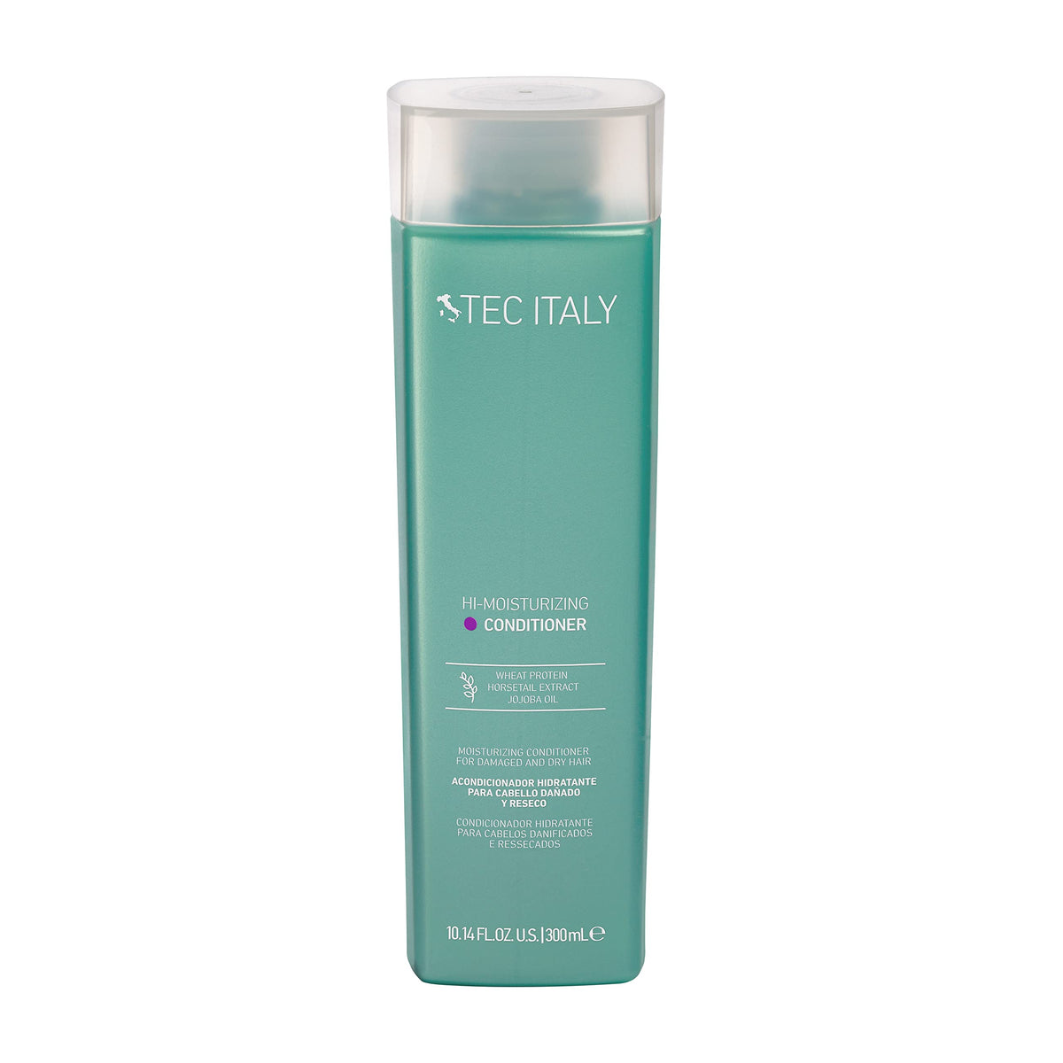 Tec Italy Hi-Moisturizing Conditioner bottle highlights intense hydration for damaged hair