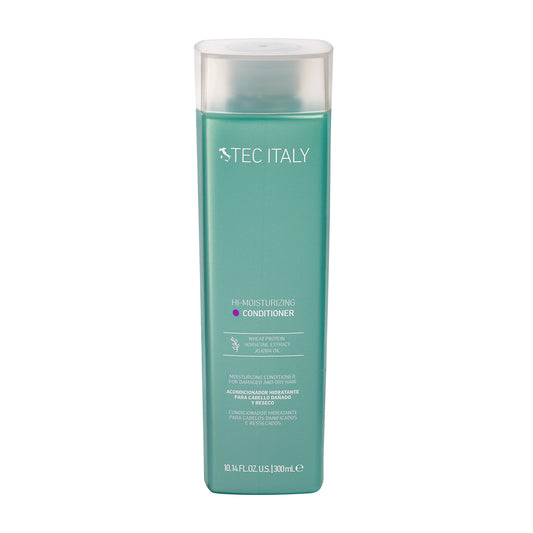Tec Italy Hi-Moisturizing Conditioner bottle highlights intense hydration for damaged hair