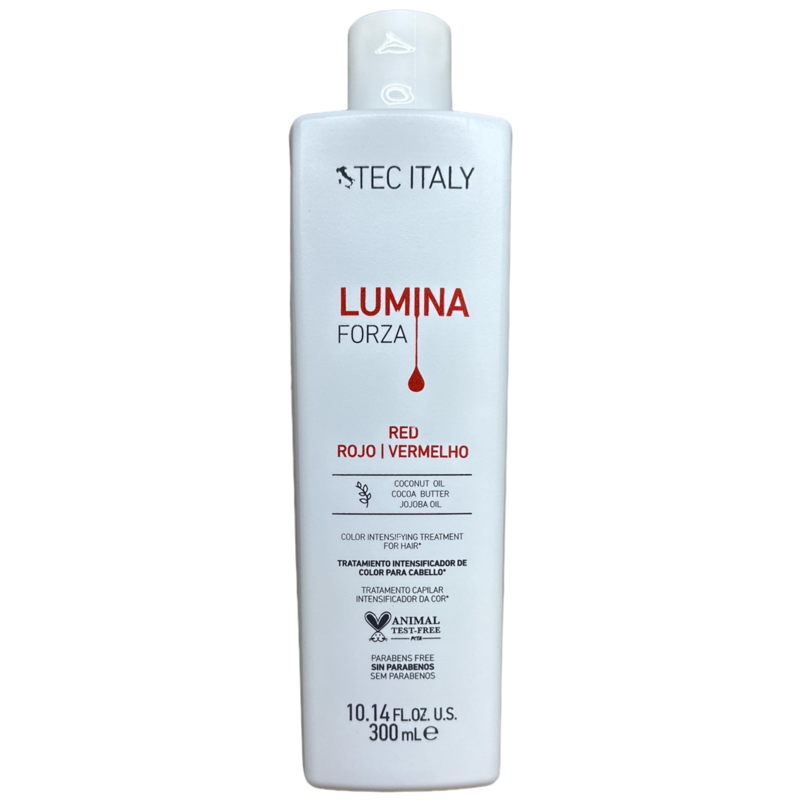 Tec Italy Lumin Hair Treatment bottle pour supports even coverage for color-treated hair.