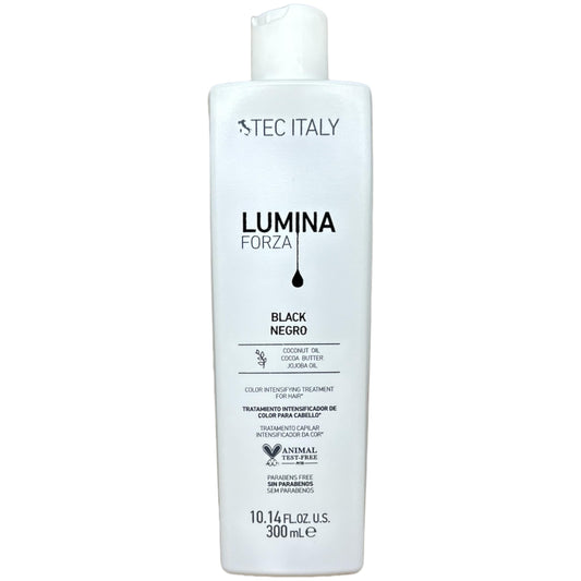 Tec Italy Lumina Forza Color Black bottle for color-treated hair, delivering conditioning and color protection.