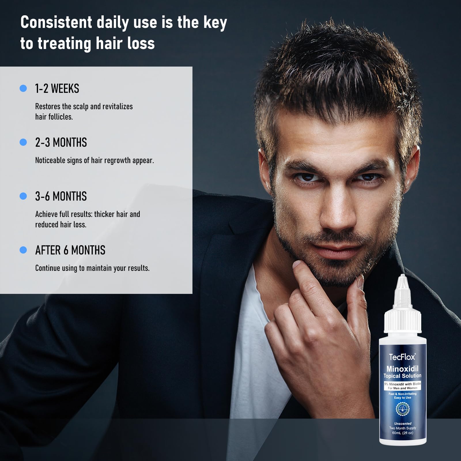 tecflox biotin-enriched serum bottle emphasizing nourishing hair follicles.