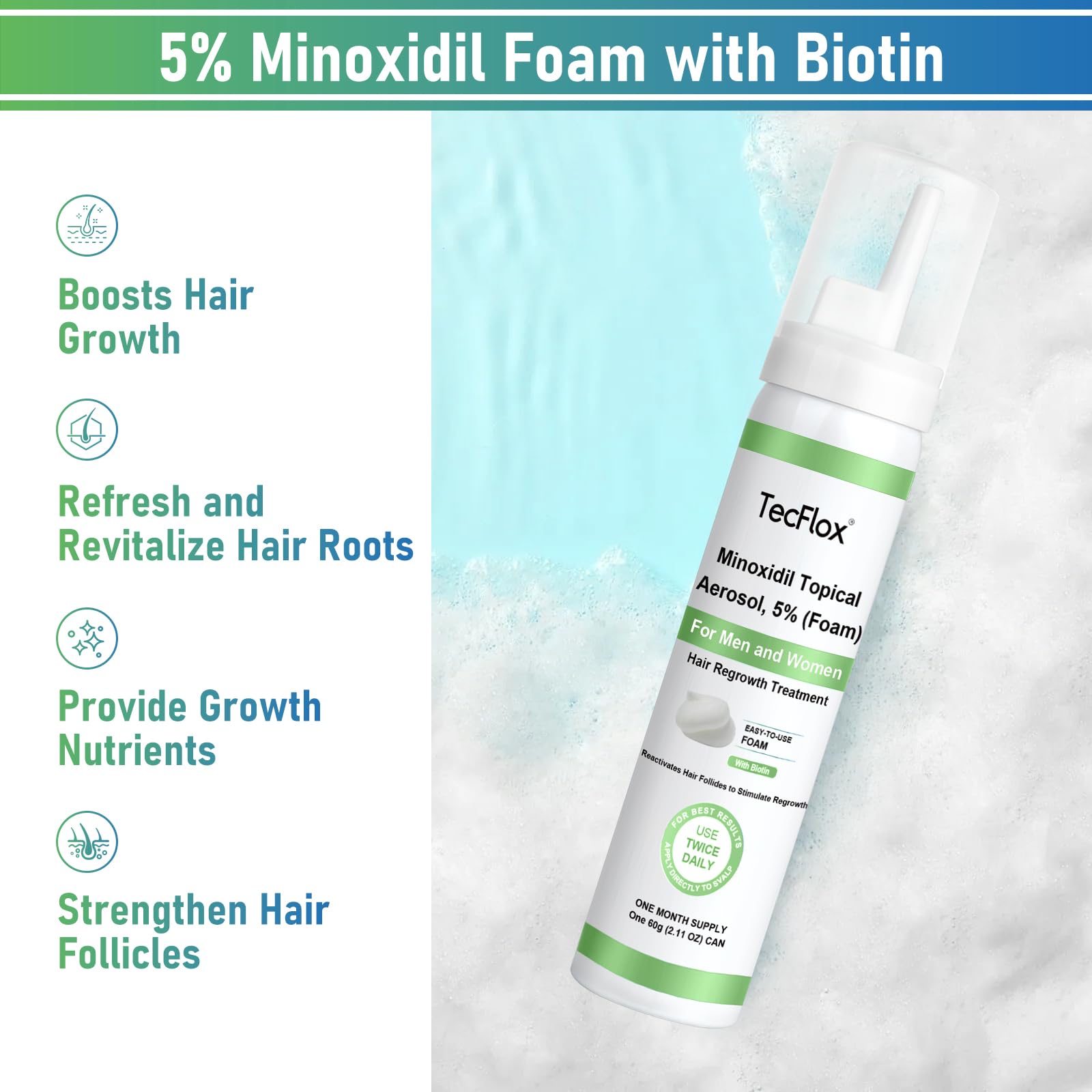 TeCFLOX Minoxidil Foam applicator pump enables simple daily use