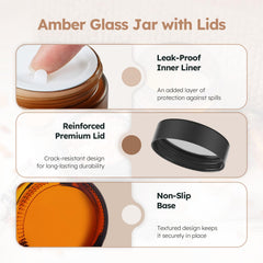 Tecohouse amber jar with airtight screw-top lid and liner for leaks.