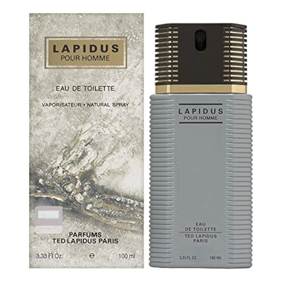 Close-up of Lapidus by Ted Lapidus for Men bottle highlighting premium design for gifting.