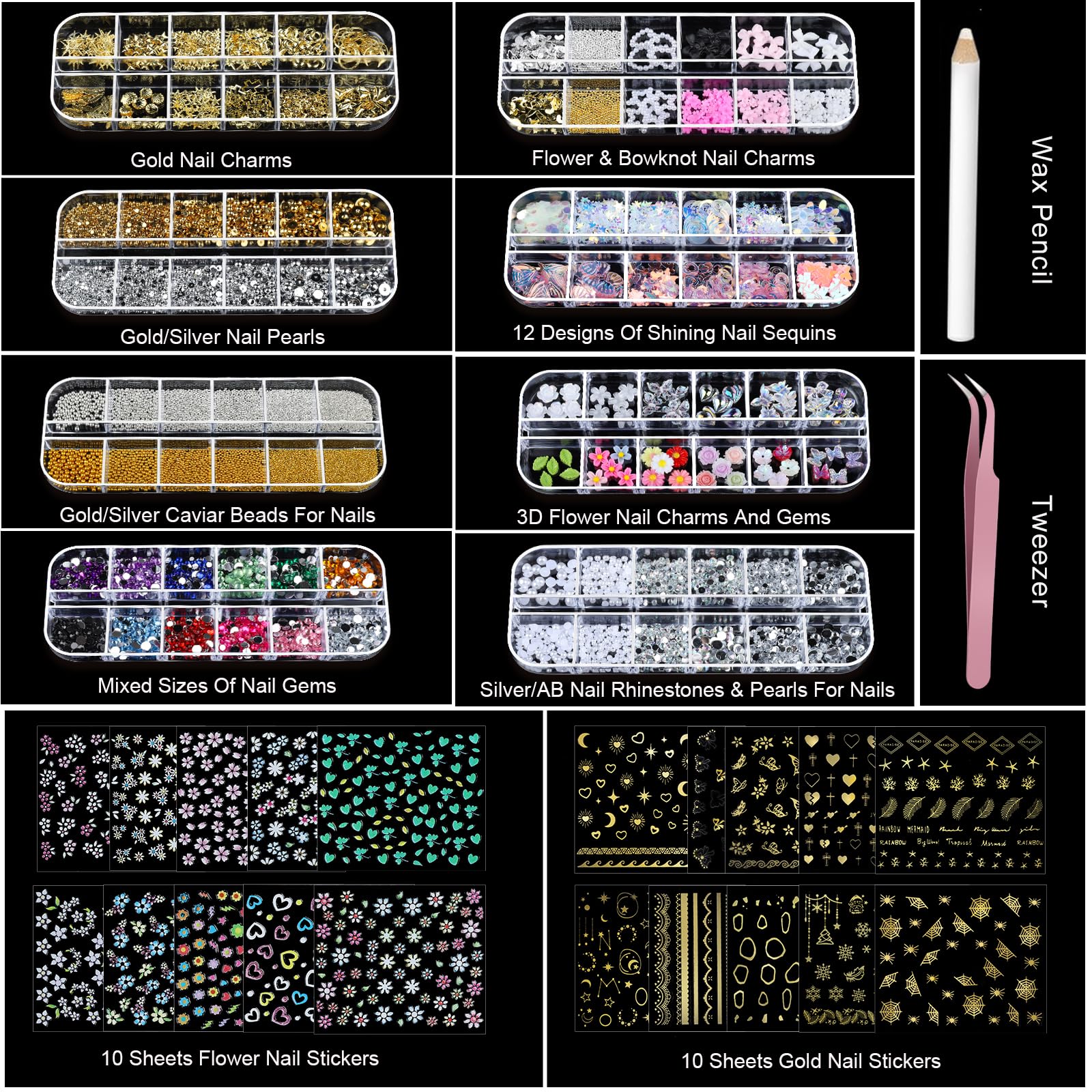 Teenitor 3D flower nail charms enable layered, romantic nail art