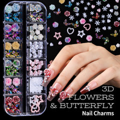 Teenitor 3D nail charms featuring flowers and butterflies for vibrant designs.