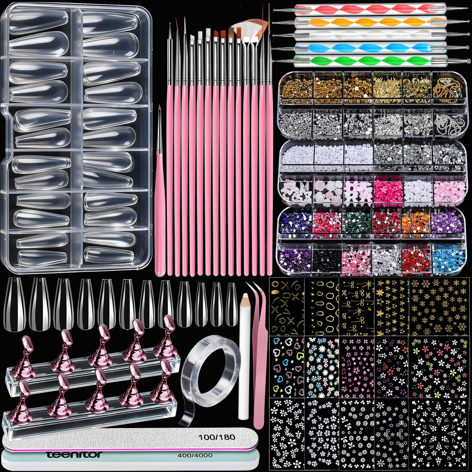 Teenitor acrylic nail kit clear coffin tips for durable, salon-style nails.