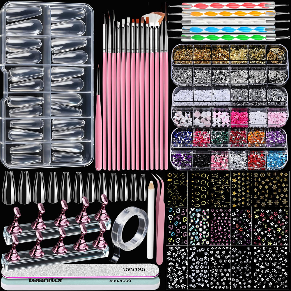 Teenitor acrylic nail kit clear coffin tips for durable, salon-style nails.