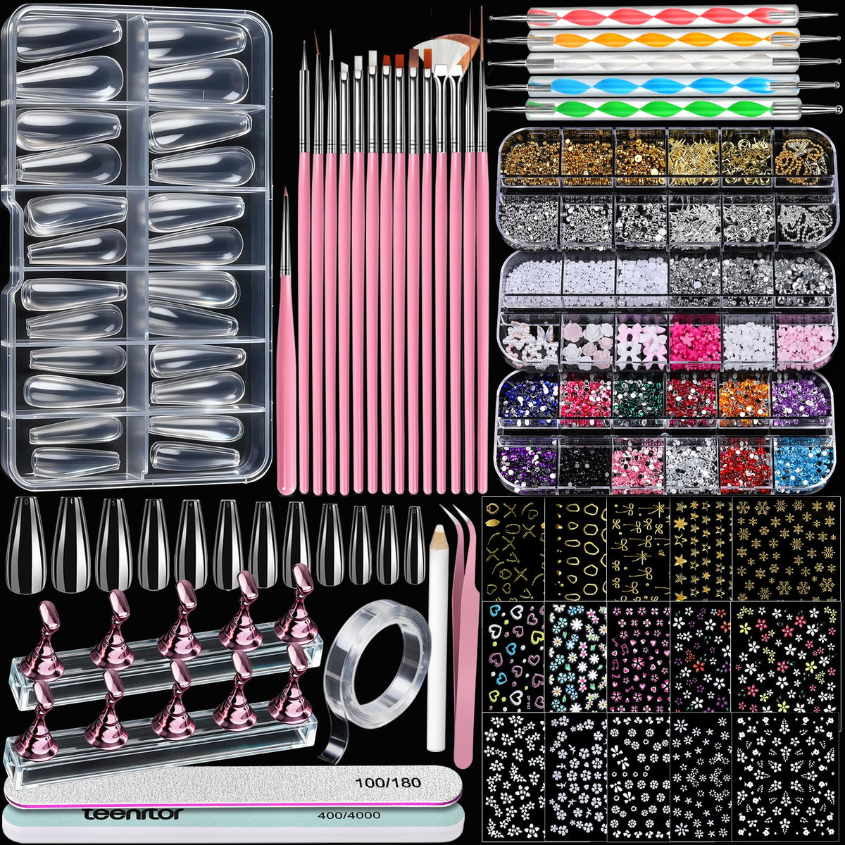 Teenitor acrylic nail kit clear coffin tips for durable, salon-style nails.
