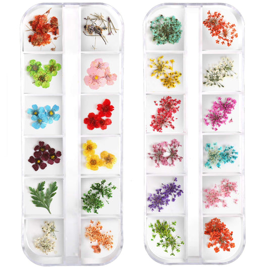 Teenitor dried flowers in a 12-section container for organized storage and easy selection.