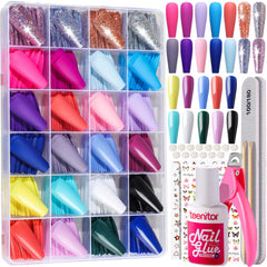 Teenitor long nails kit compact box for quick manicures with 576 pieces