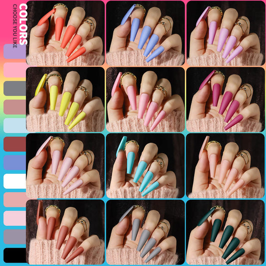 Matte coffin nails in 12 vibrant colors for everyday styles