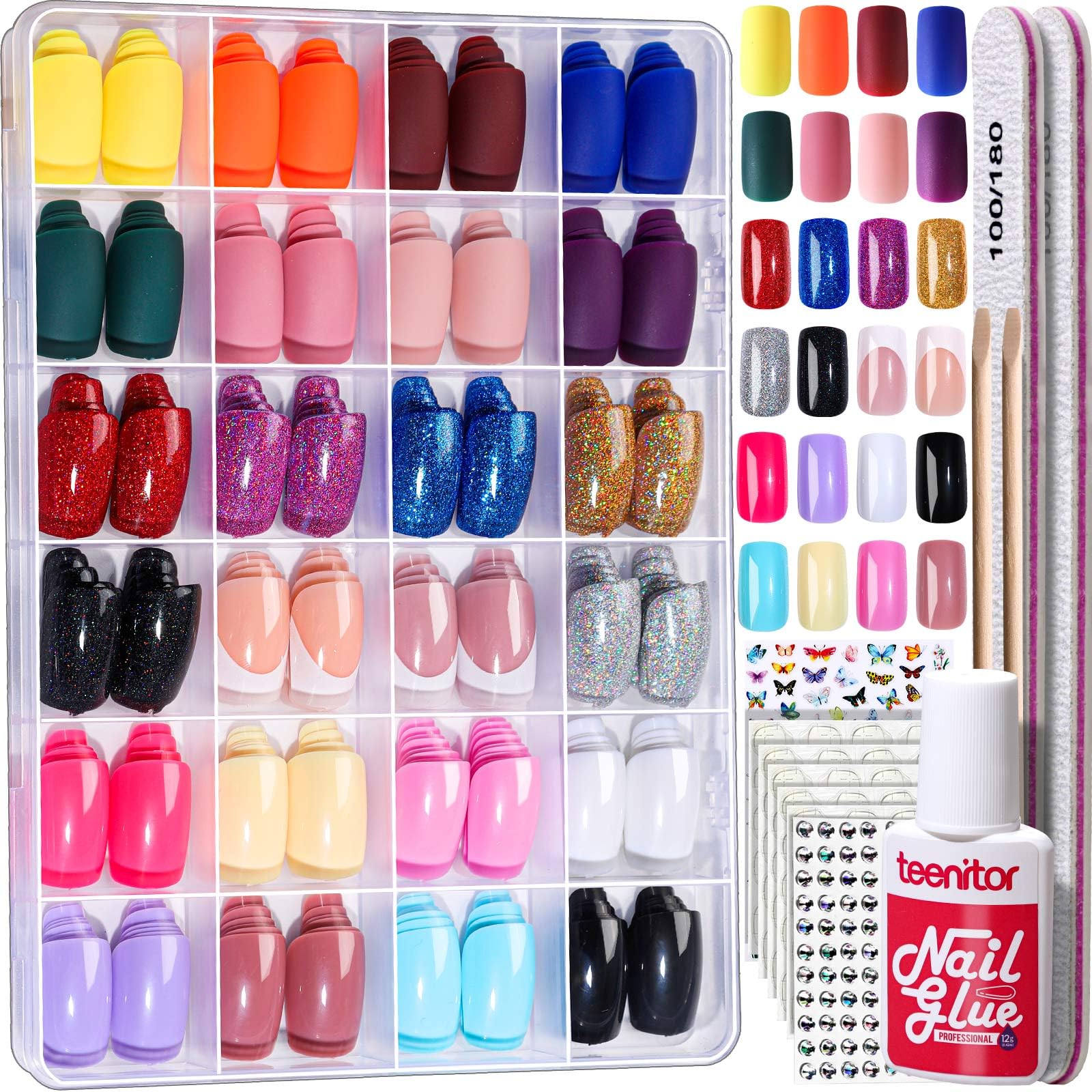 Teenitor medium square press-on nails collection with versatile finishes for all-day wear