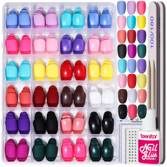 Teenitor short oval press on nails kit with natural-looking tips for at-home manicure