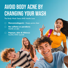 Teenology body wash for daily teen routine that cleans without drying