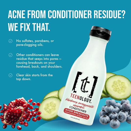 Teenology Teen Conditioner label front highlighting sulfate-free, parabens-free promise.