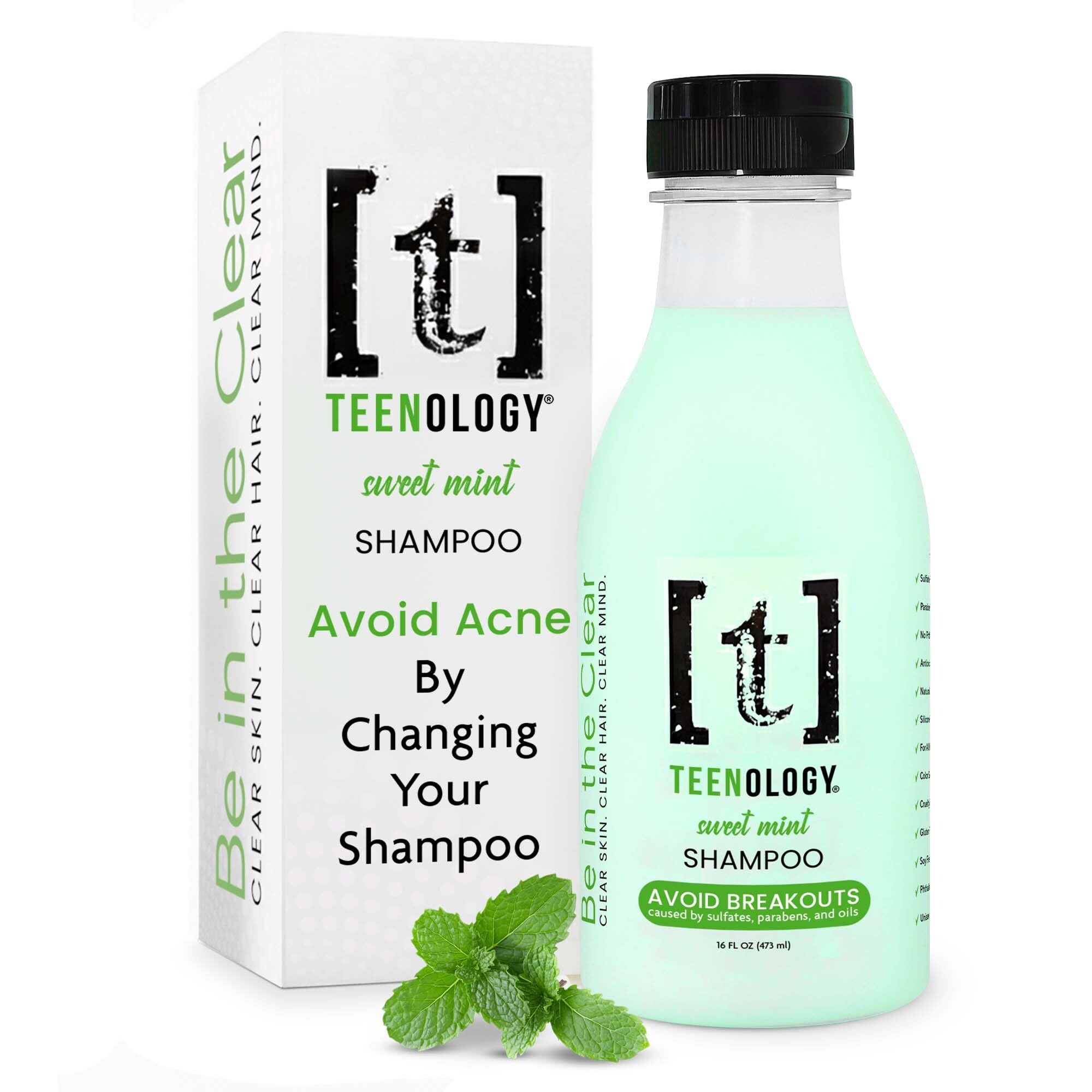 Teenology Teen Shampoo bottle with mint for clean hair and fresh aroma.