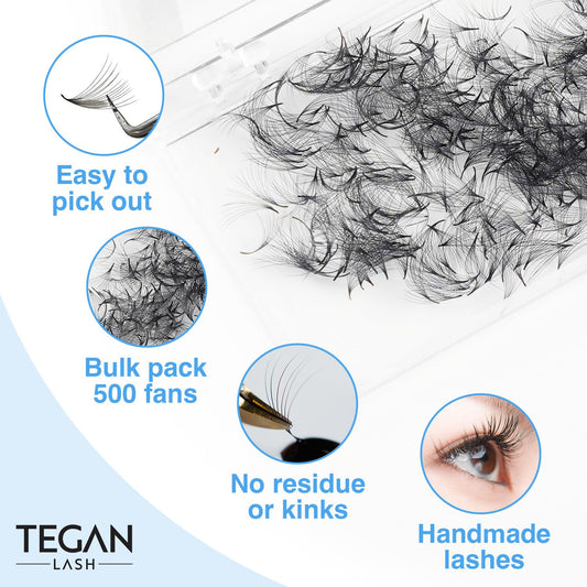 TEGAN LASH 500 promade fans lengths pack: 9-15mm options for customizable looks.