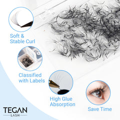 TEGAN LASH 500 promade fans mixed-lengths set for customized lash styles