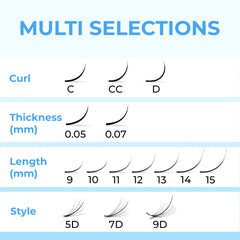 TEGAN LASH 5D-9D wispy fans with C/CC/D curls for versatile looks.