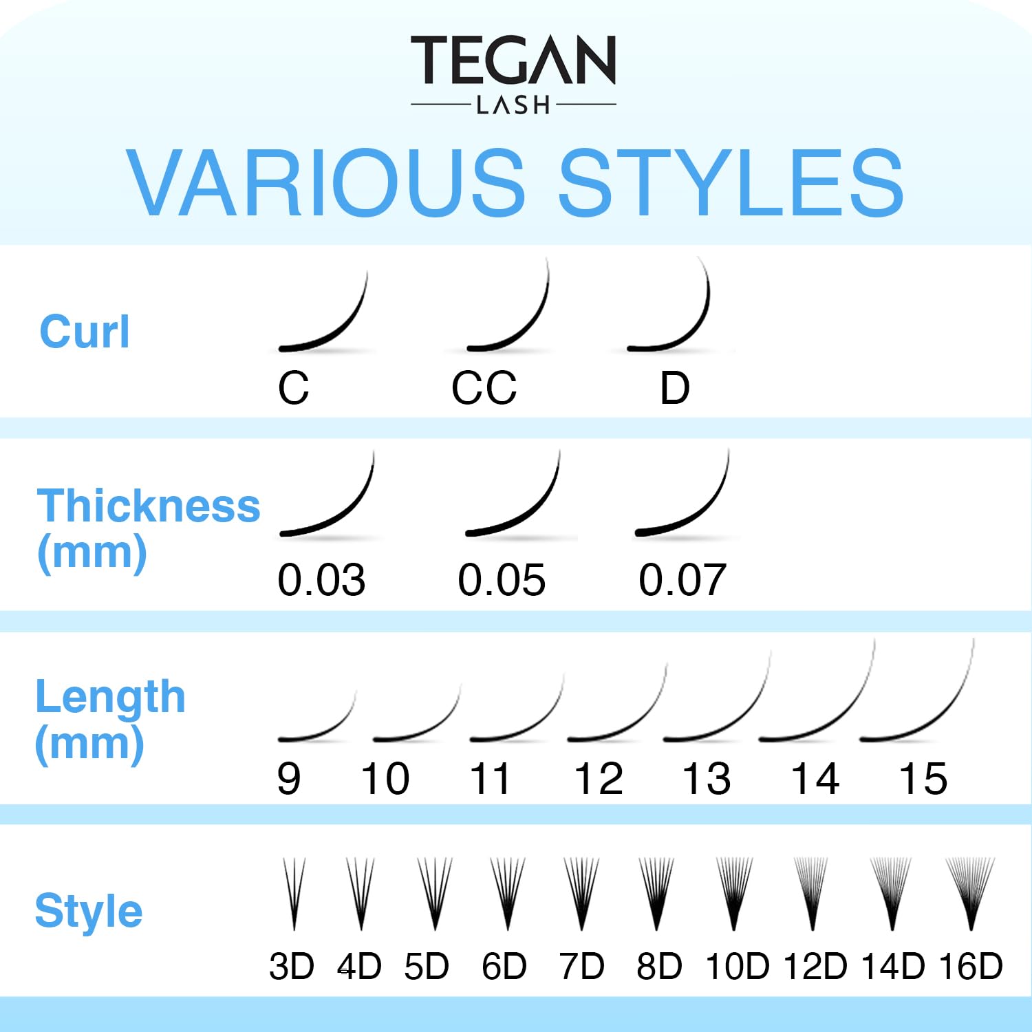 TEGAN LASH mixed lengths 9-15 mm for customized eyelook