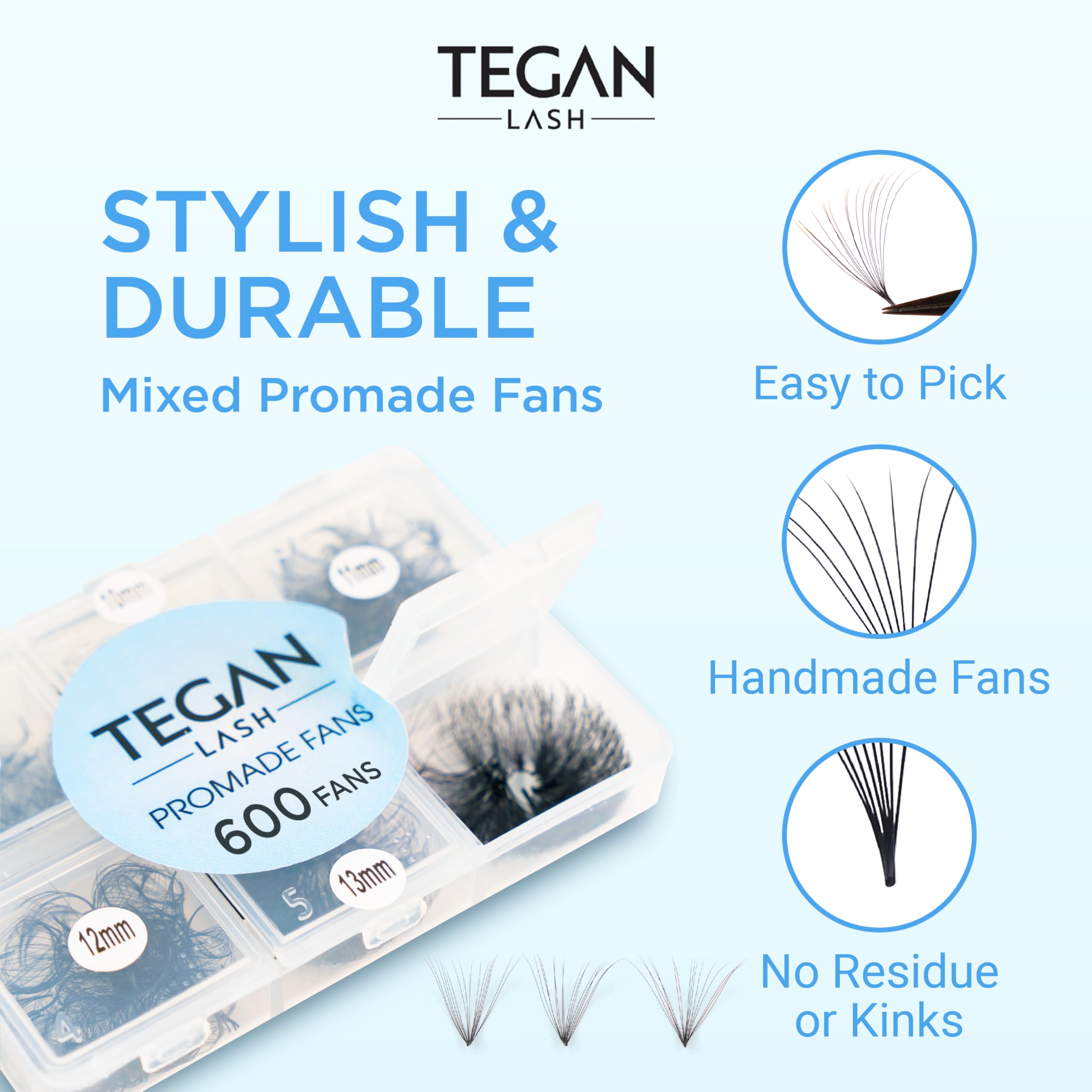 TEGAN LASH Promade fan mix eyelashes 9-14mm for customizable eye look and delicate lightweight wear