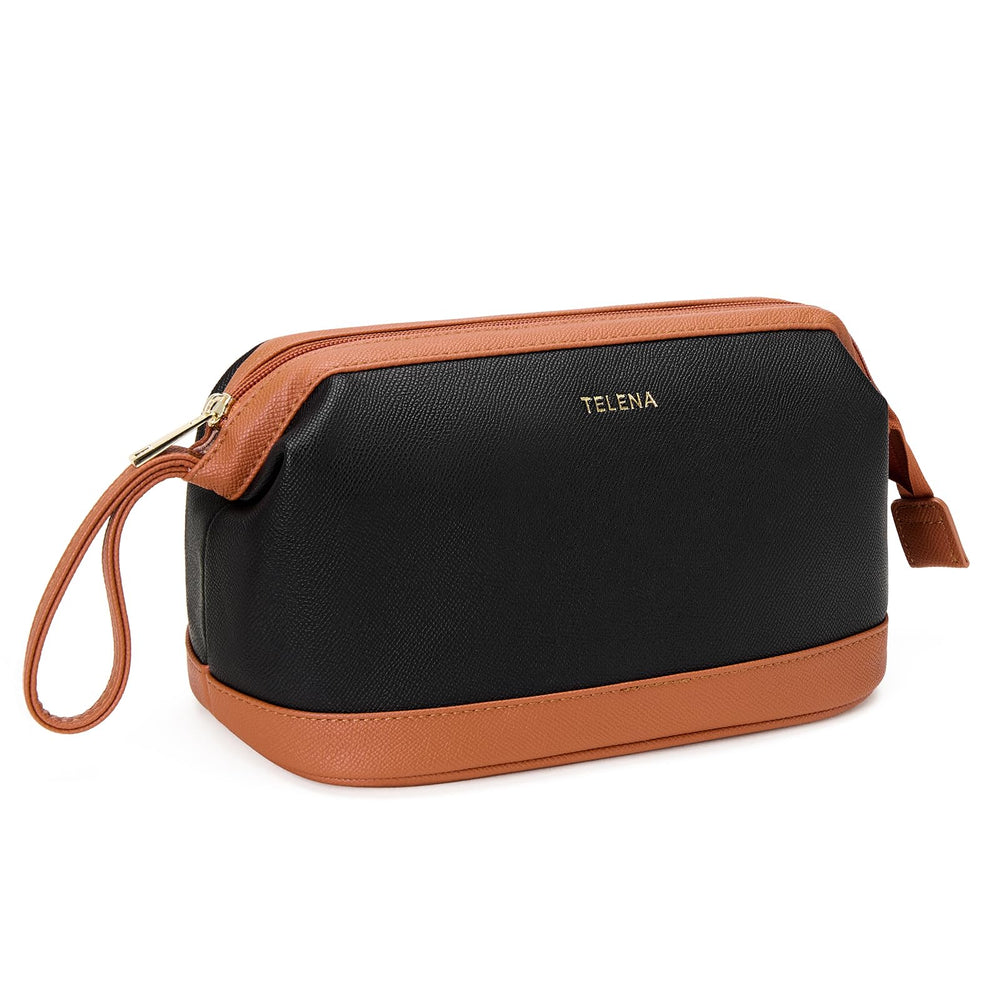Telena makeup bag with large capacity for daily cosmetics and travel must-haves.