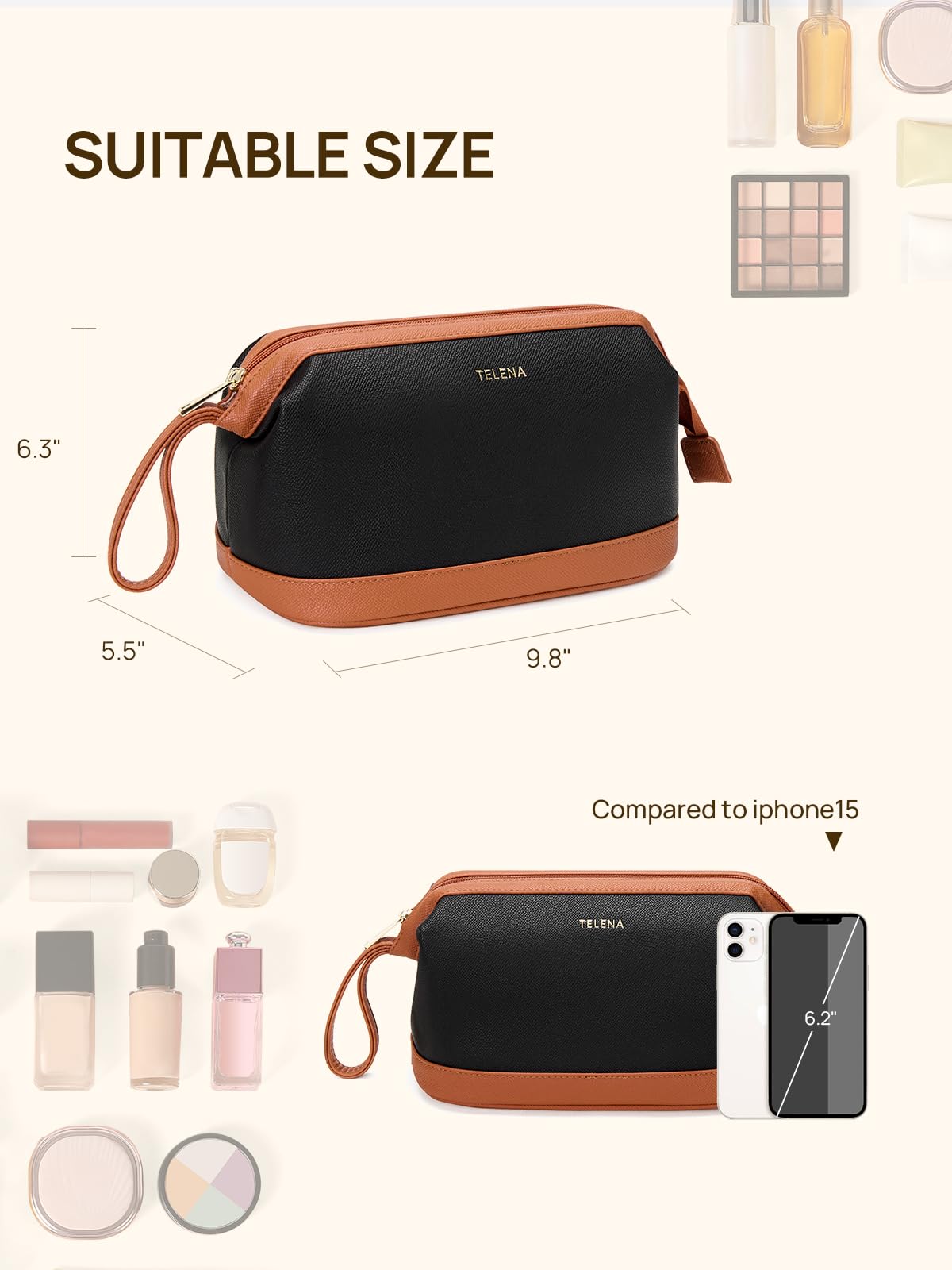 Telena makeup bag portable carry handle makes it easy to grab and go.