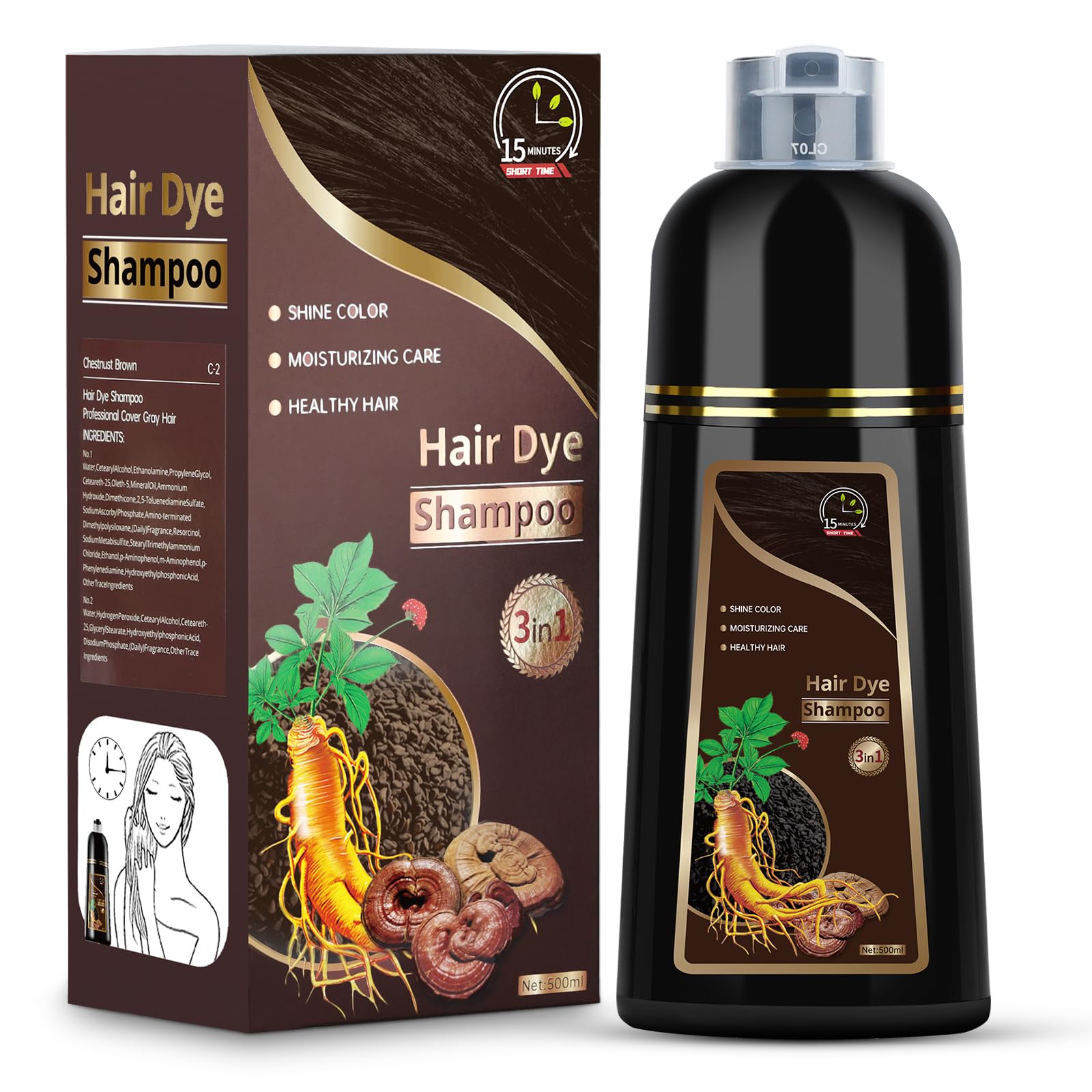 Temgofeau hair dye shampoo for gray hair coverage in minutes