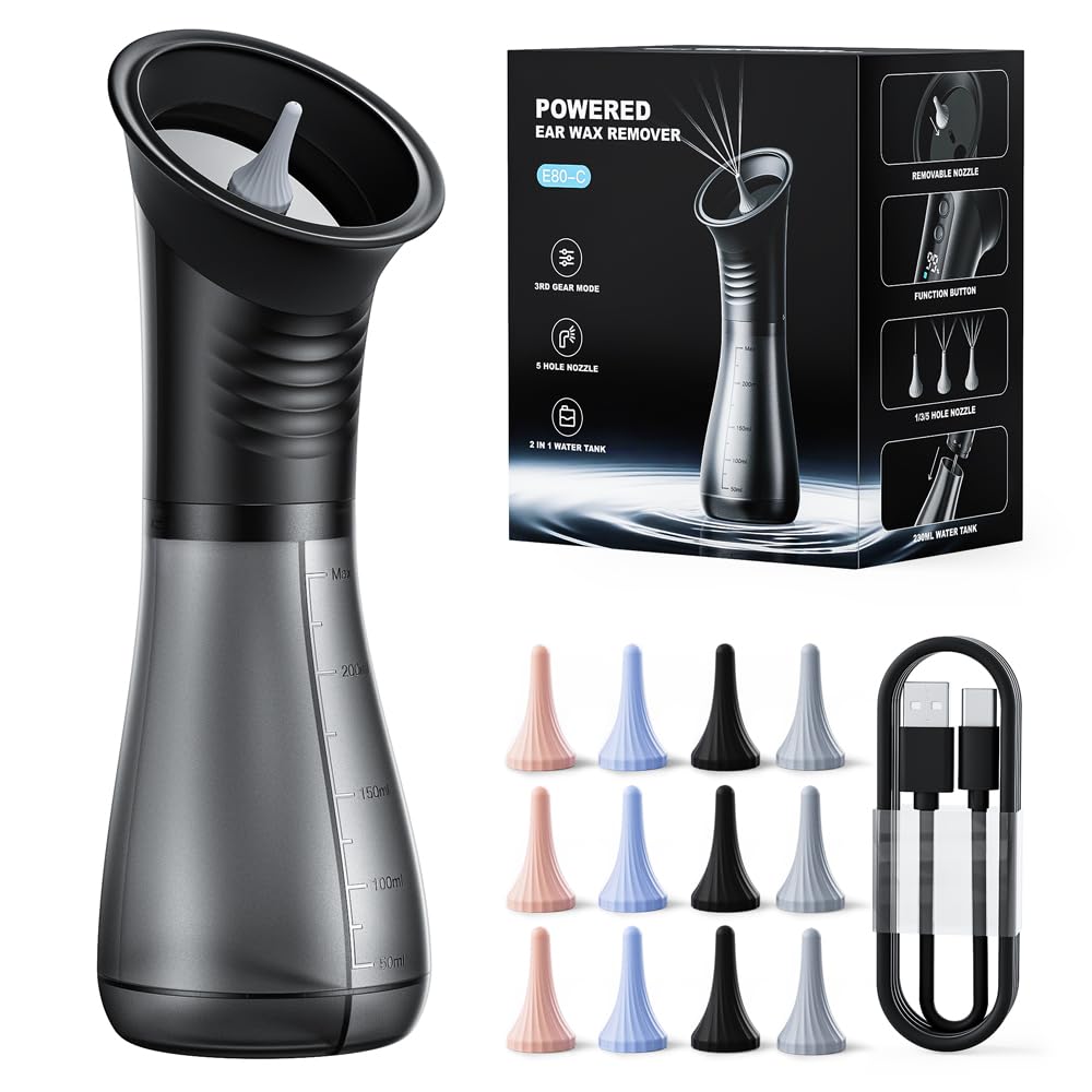 Temodu ear wax removal kit with LED display showing battery status for easy use.