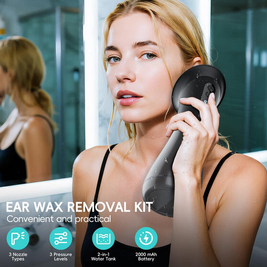 Temodu electric ear cleaner in action with adjustable pressure for gentler cleaning.