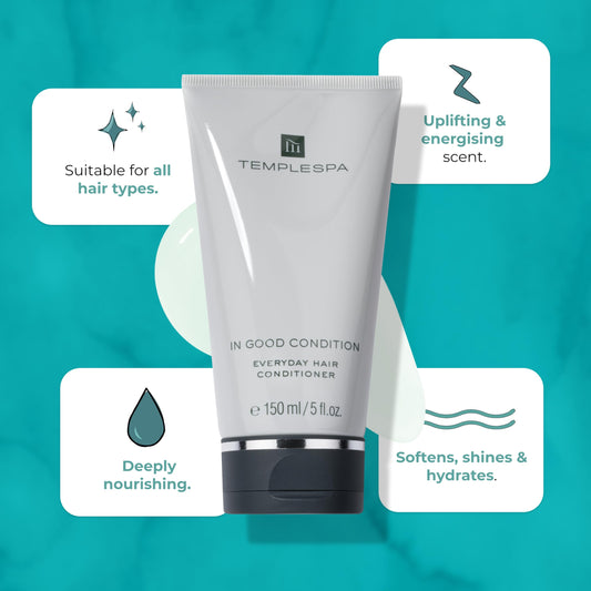 TEMPLESPA In Good Condition bottle back, paraben-free vegan formula for healthy shine