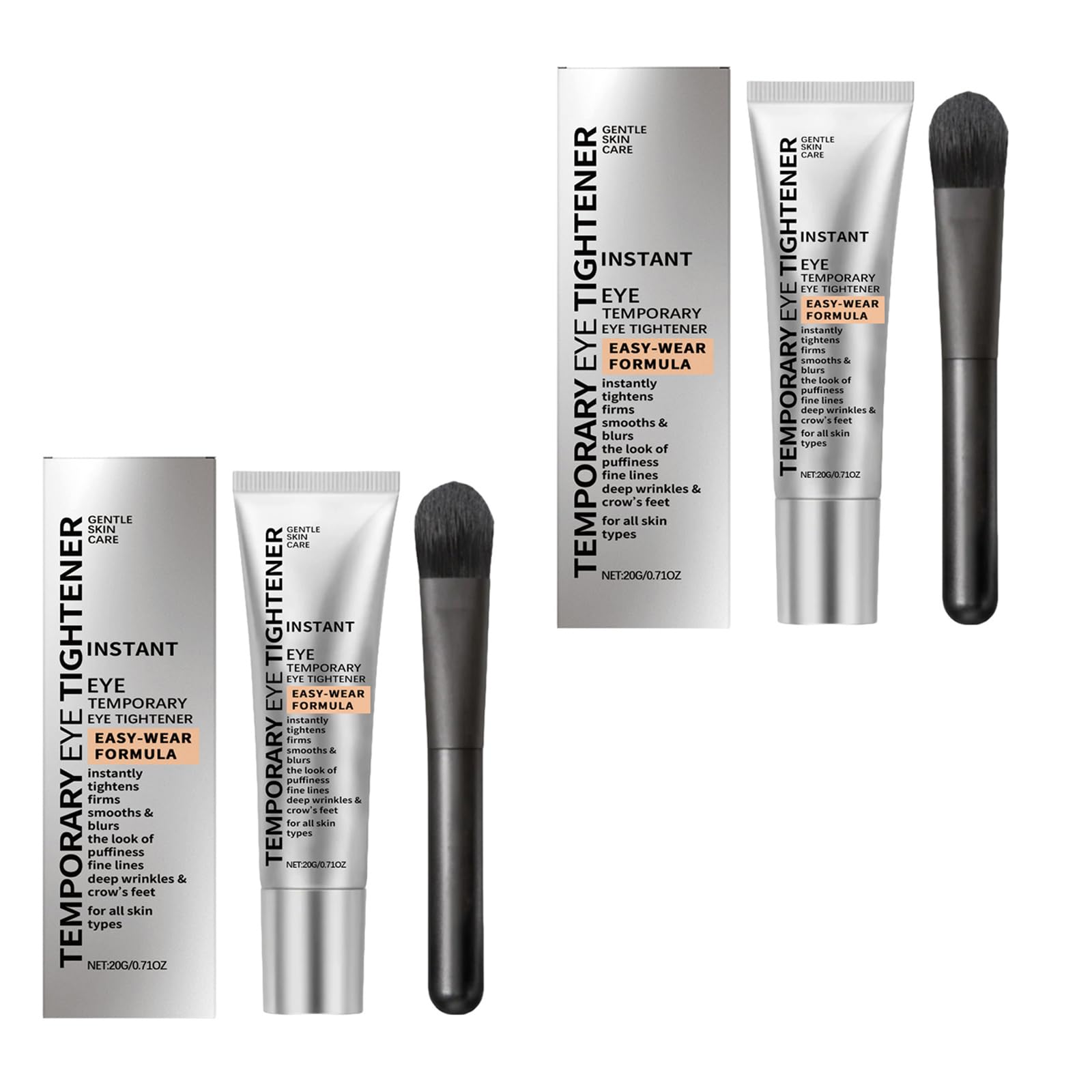 Temporary Eye Tightener with brush for precise application and puffiness reduction.