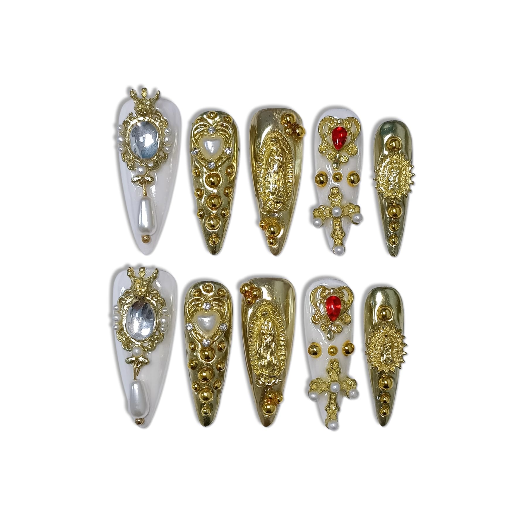 TENPAL 3D baroque acrylic nails with sculpted detail for a bold statement.