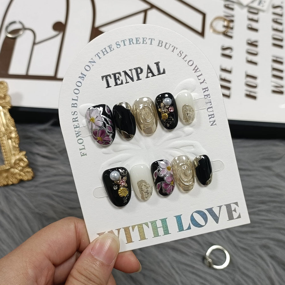TENPAL nails glossy glitter hand-painted design for salon-like finish at home.