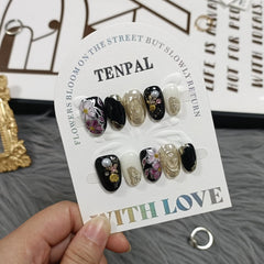TENPAL nails glossy glitter hand-painted design for salon-like finish at home.