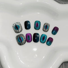 TENPAL Purple blue starry glow nails for evening party vibes.