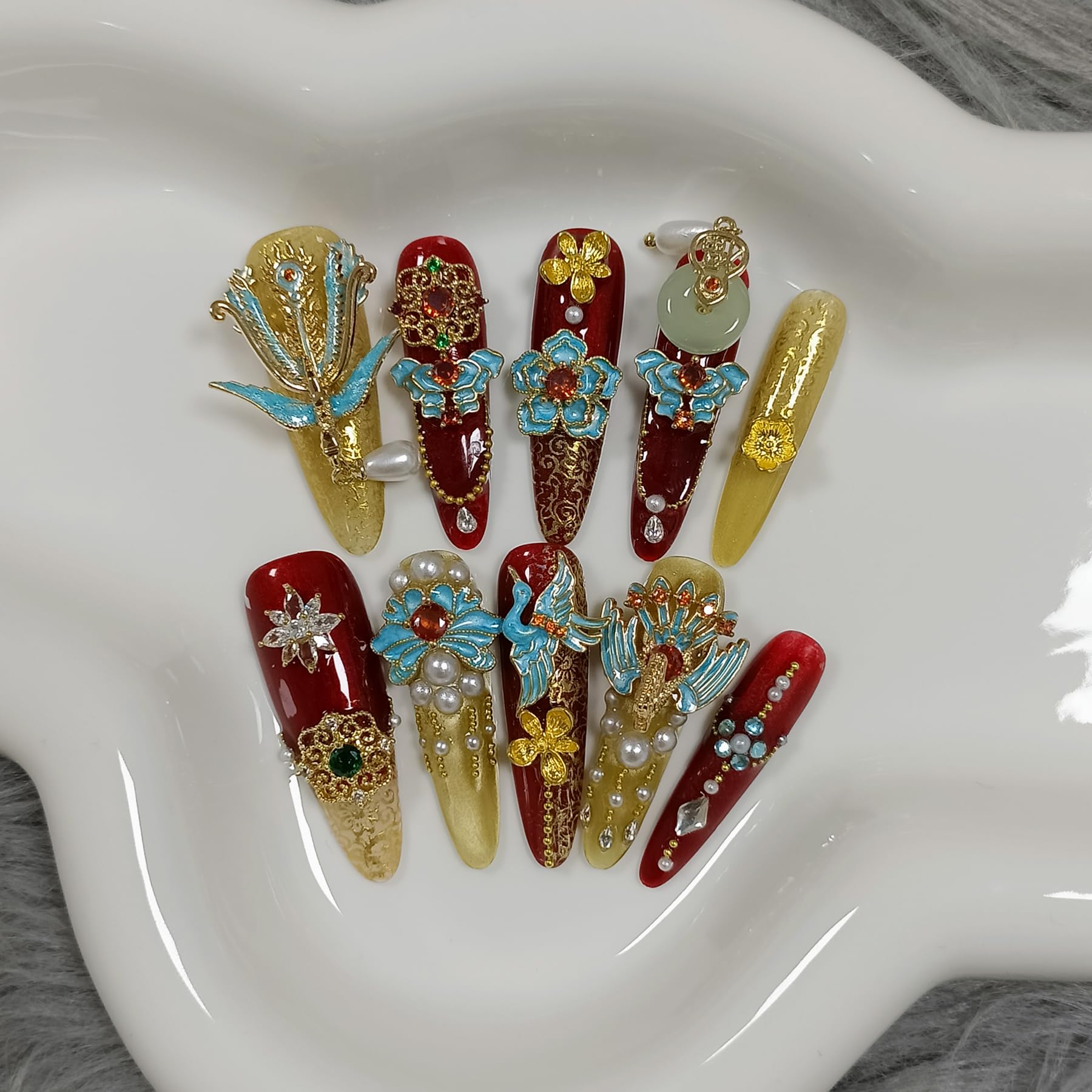 TENPAL cheongsam-inspired nails for a cultural bridal style.
