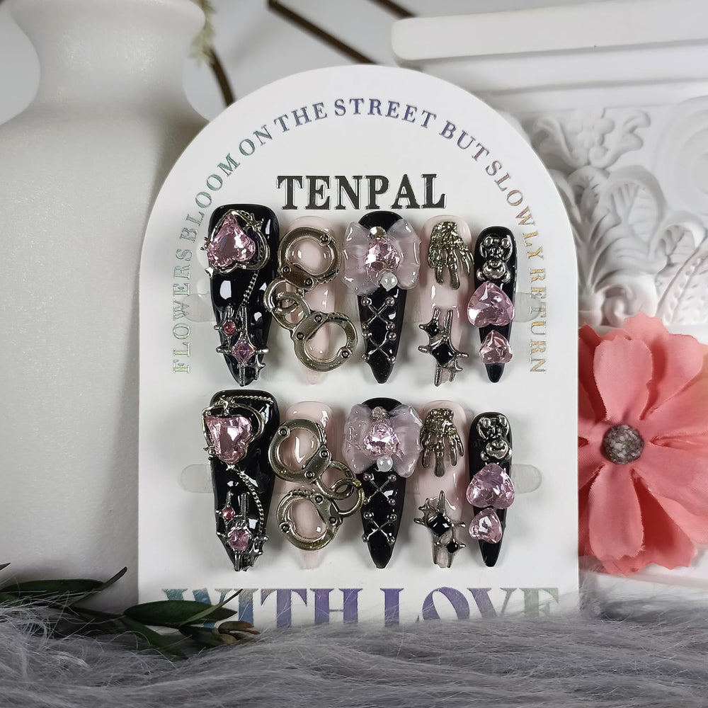 TENPAL glitter acrylic nails set with shimmering finish for glam looks.