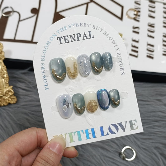 TENPAL gold relief glue-on nails offering secure wear and durable shine