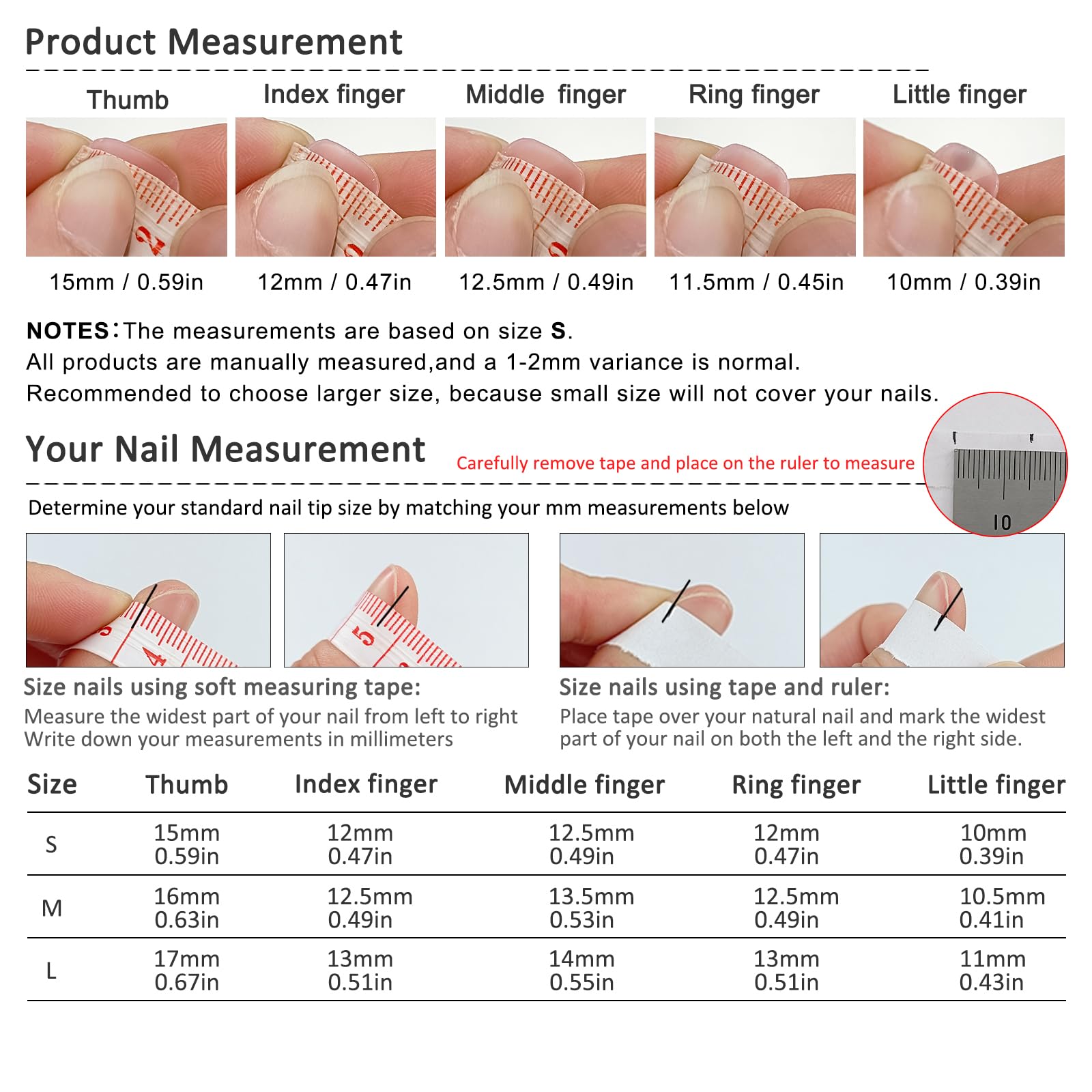 TENPAL size chart to find the perfect fit for TENPAL nails