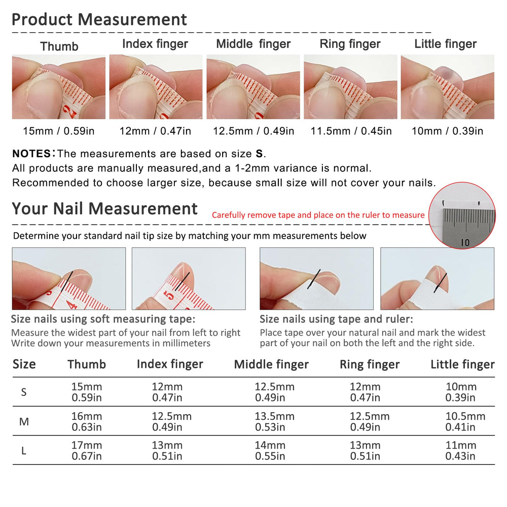 TENPAL size chart to find the perfect fit for TENPAL nails