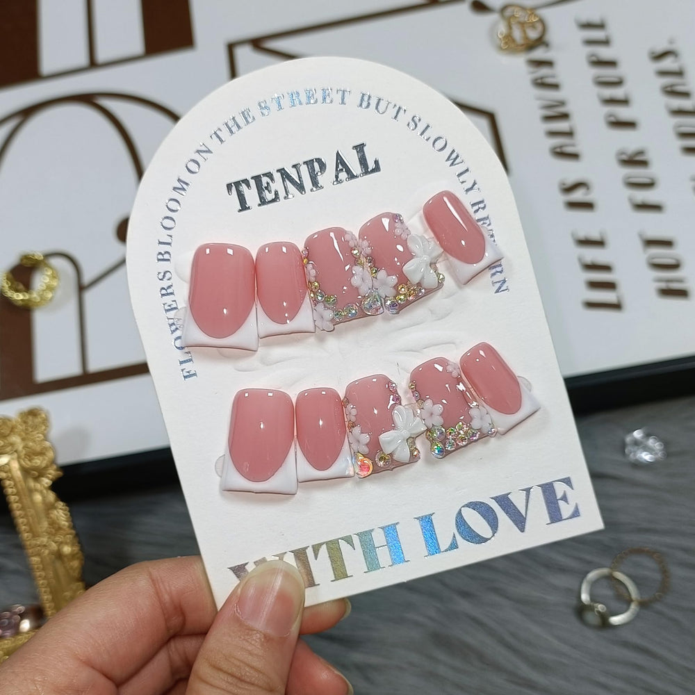 TENPAL short coffin duckbill nails with white French tip offer glossy salon-like finish for daily wear