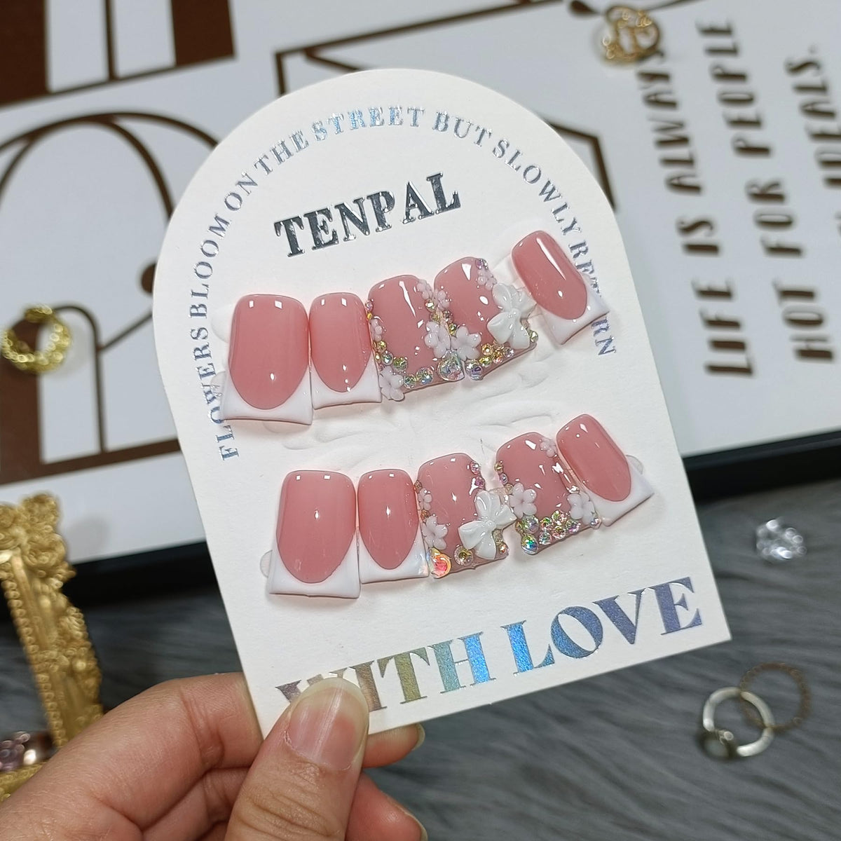 TENPAL short coffin duckbill nails with white French tip offer glossy salon-like finish for daily wear
