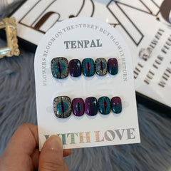 TENPAL Short square nails with gothic celestial design for bold style.