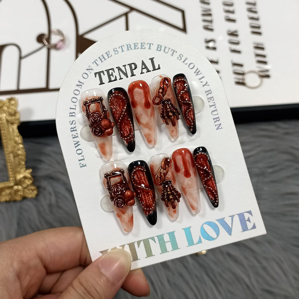 TENPAL glossy vampire nails designed for a striking Halloween design