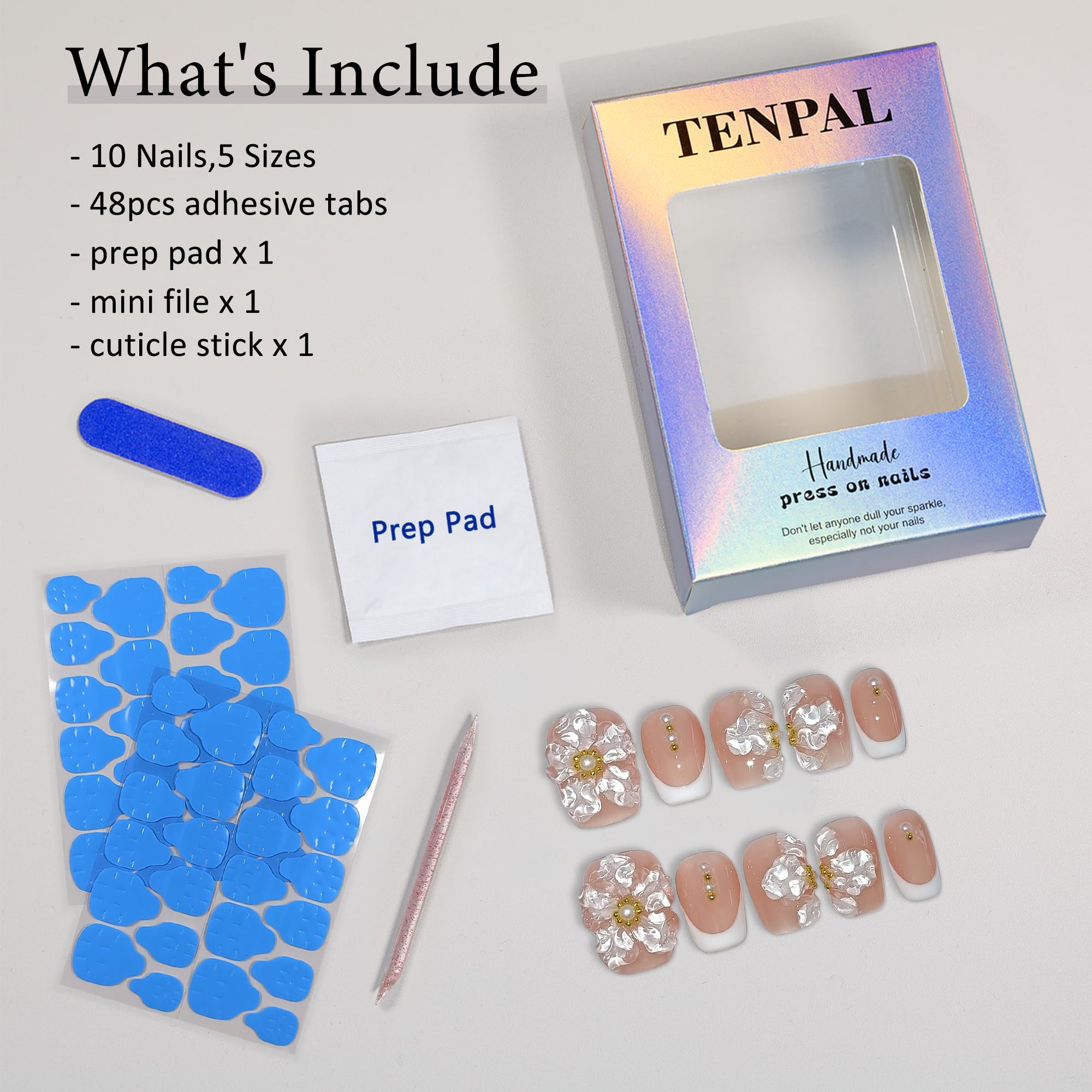TENPAL white French glue-on nails for a classic office-ready look.
