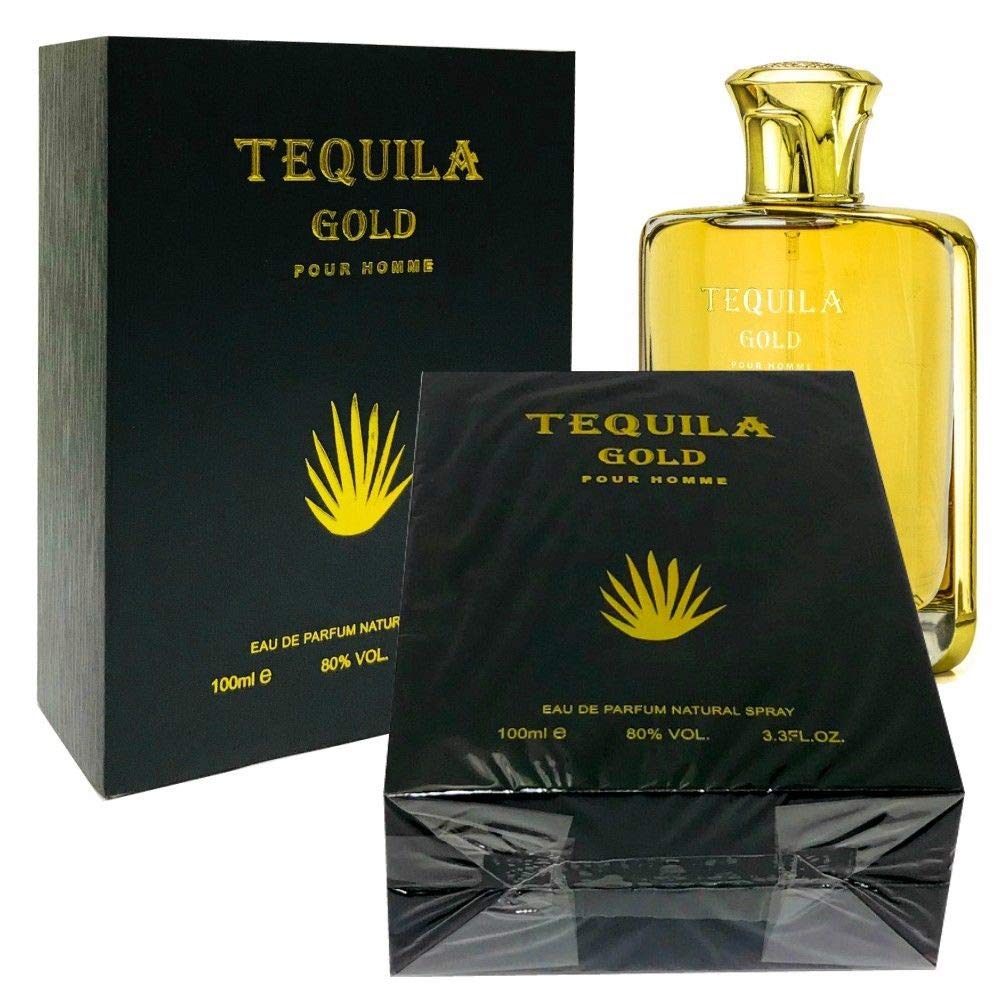 Tequila Gold Pour Homme bottle side angle highlighting premium masculine design.