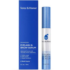 TEREZ & HONOR Advanced Eyelash Serum bottle highlights a premium formula for fuller lashes over time.