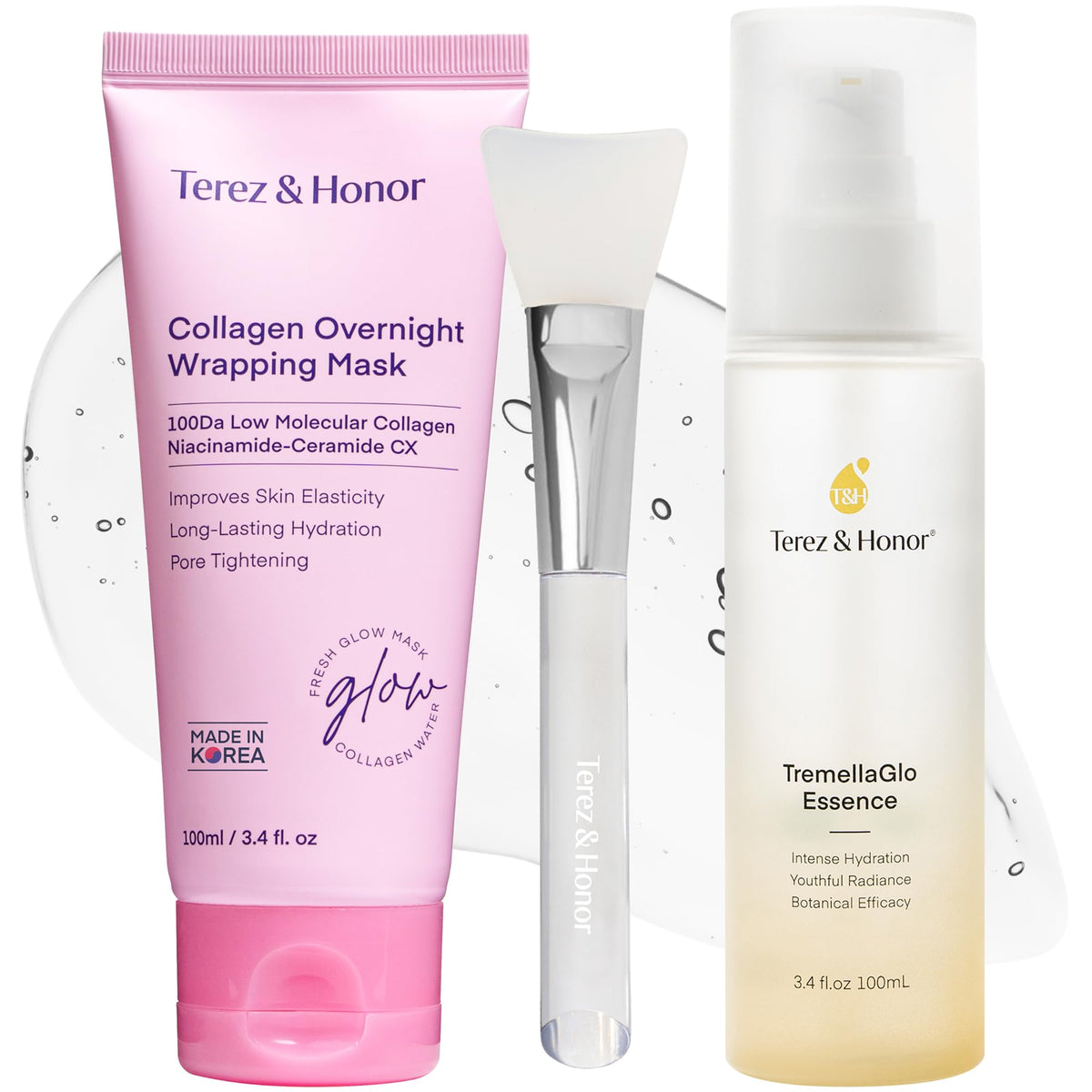 TEREZ & HONOR Collagen Night Wrap Mask jar closeup for hydration and elasticity.